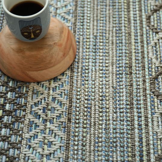 Decoweb Moquette Tissé Plat - Aztlan - Blue Multicolor - Rouleau de 4m x 2m