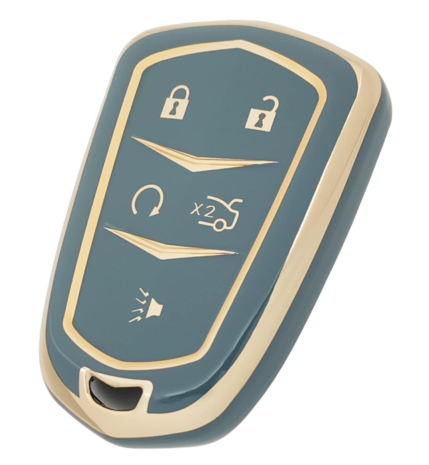 Cadillac Key Fob Cover For 2015-2019 CTS, SRX, XT5, ATS, STS, CT6 - Genuine Leather, 5-Button, Includes Key Clip