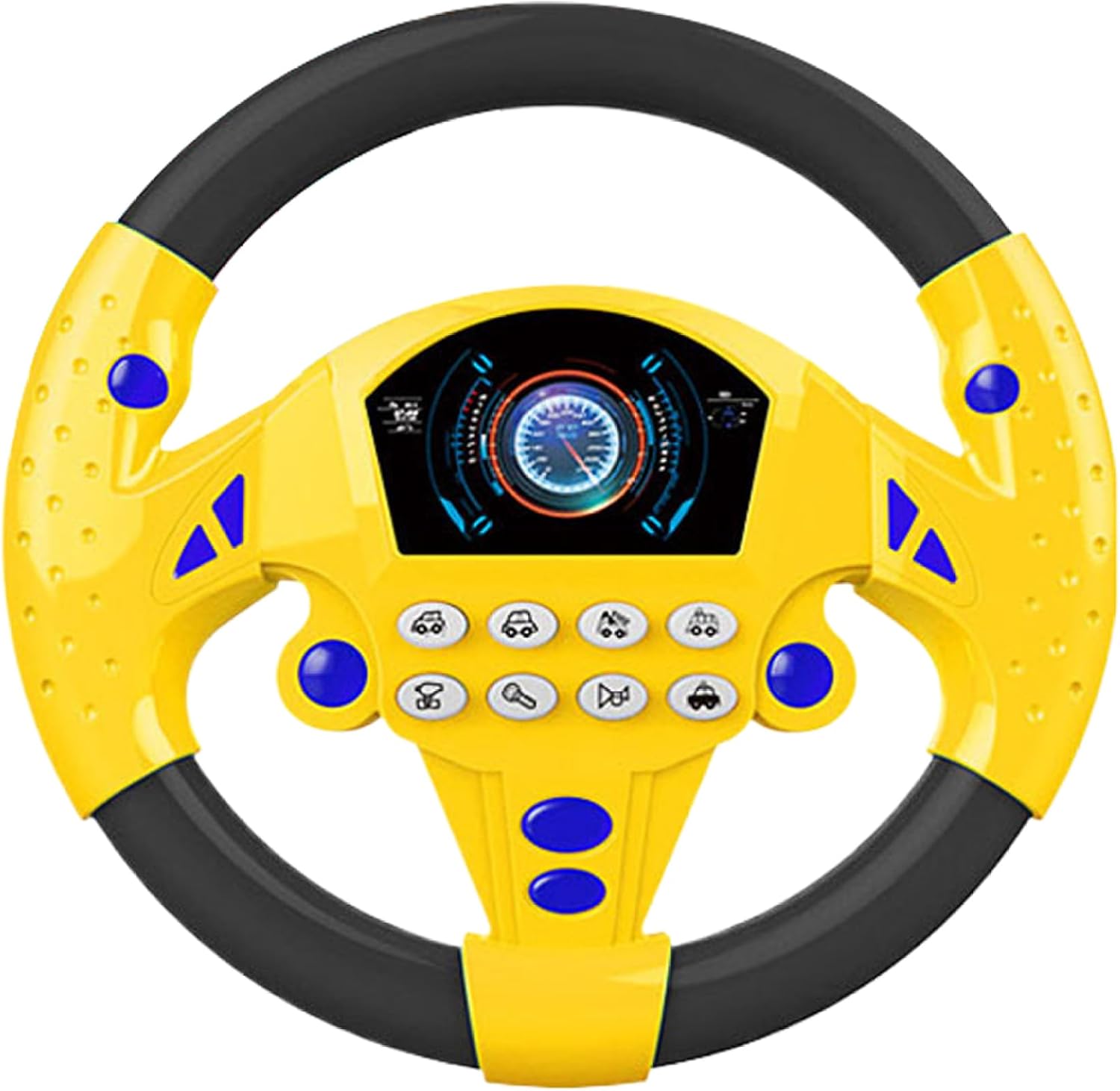 Steering Wheel Toy 8x8 Inch Realistic Kids Steering Wheel with Suction 360° Rotatable with Multiple Sound Effects for Home, Playground, Swing, Pirate Ship, Yellow