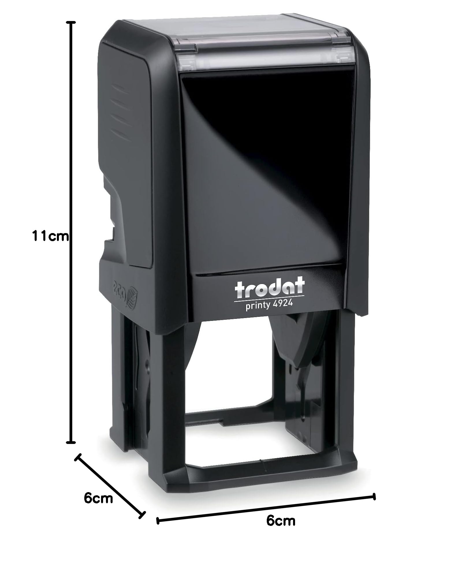 Trodat Printy 4924 Timbro Personalizzato Autoinchiostrante, Max 8 Righe, Dimensione Impronta Quadrata 40x40 mm, Nero, Cartuccia Inchiostro Blu, Ideale per Loghi, Dati Aziendali, QR Code, Inviti Eventi