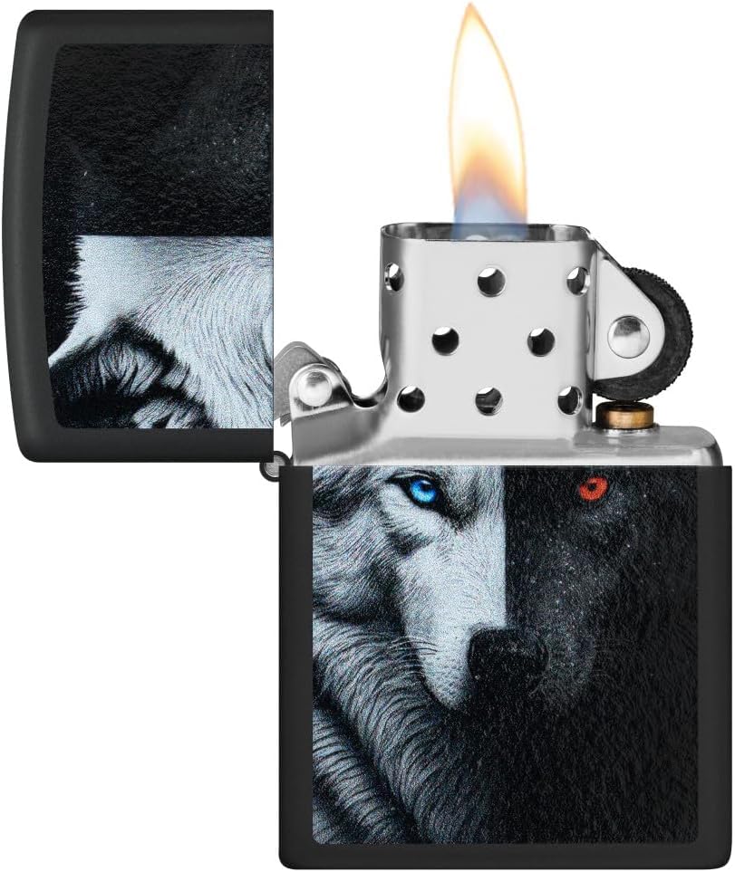 Encendedor Zippo personalizado diseño Two Wolves negro mate miniatura 4