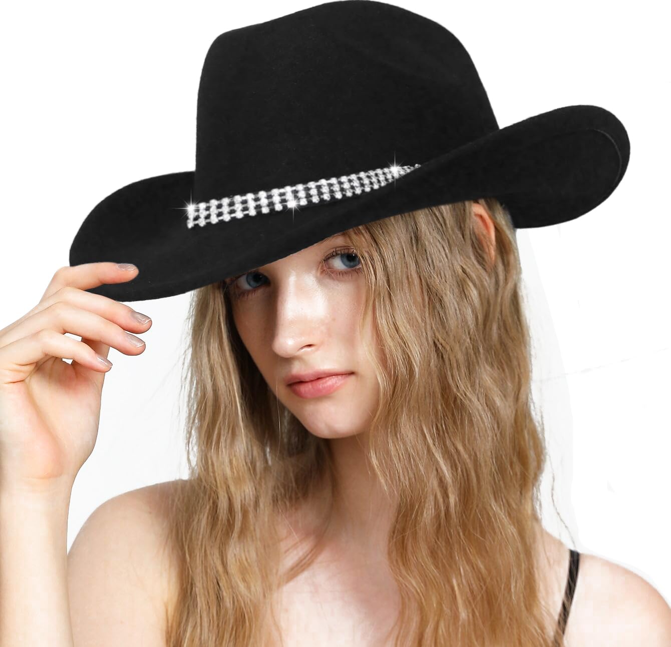 INOGIH Sombrero Western Cowboy con cinturón para Mujeres - Sombrero panamá de fieltro de lana
