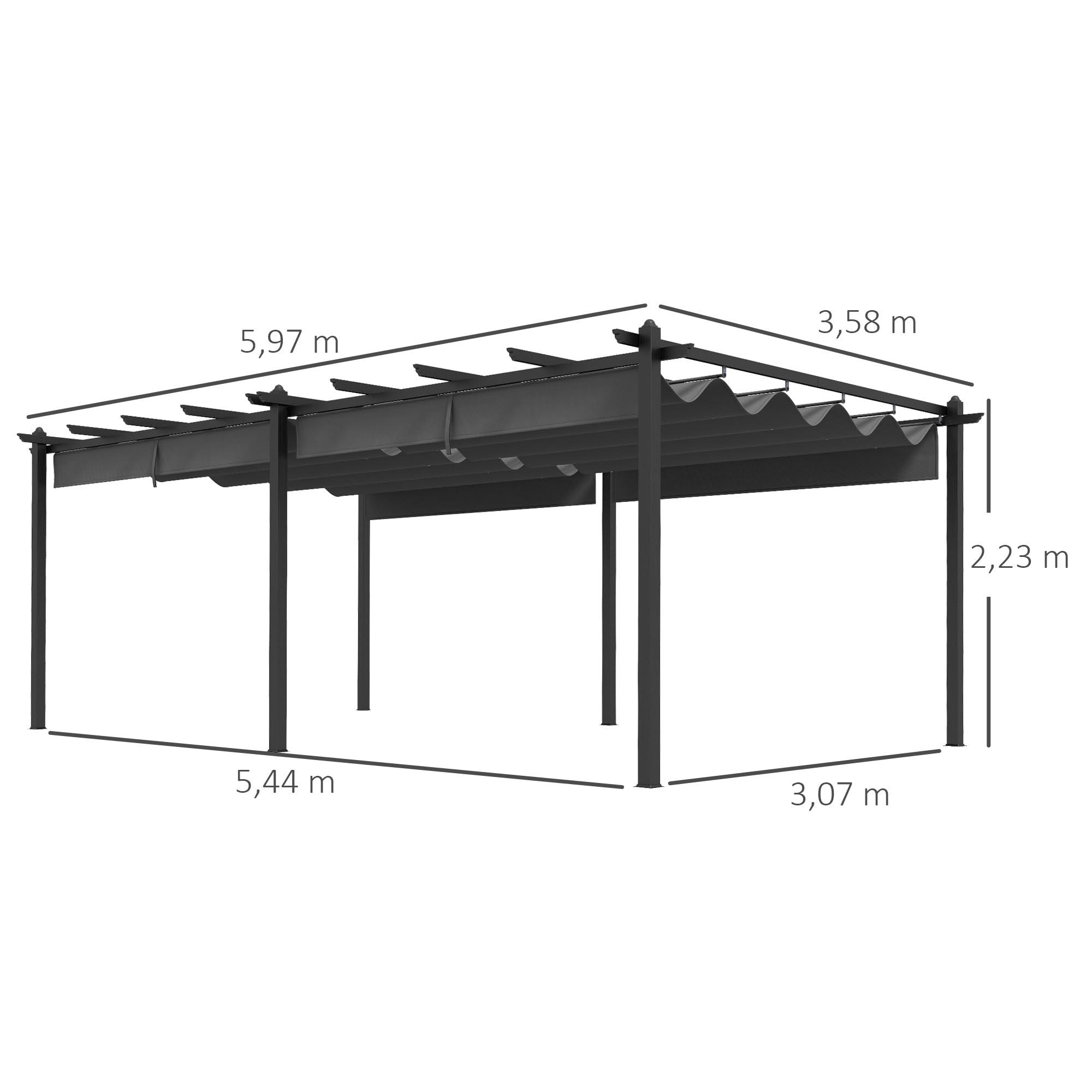 Outsunny Pergola Jardin Exterieur 3,6 x 6 m coulissante rétractable pour terrasse Structure en Aluminium + Toile Polyester - Gris foncé
