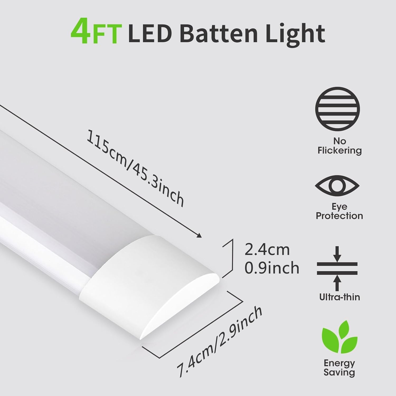 HUMIGA 4 Pack 4FT LED Batten Light, 40W 3600LM Slim Profile Wide Tube Lighting for Ceiling of Indoor Home Garage Shop Office - Image 2