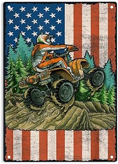 ERMUHEY American Flag Quad Biker Rider Four Wheeler Fun Off Road Sign Metal Tin Signs, Quad Biker Poster for Home/Office/Restaurants/Cafes Bars Pub/Man Cave Wall Decor Plaque Sign 12x8 Inch