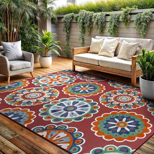 Outdoor Rug 6x9 Washable Area Rugs Indoor Outdoor Carpets Red