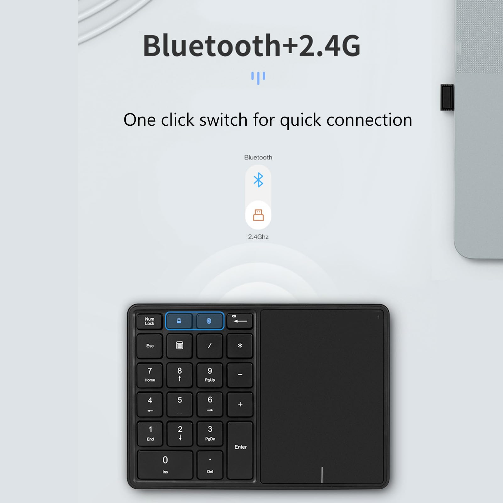 Kabelloser Nummernblock mit Touchpad, Bluetooth-Nummernblock für Laptop, 22 Tasten Wireless BT Dual Mode Numeric Keypad, 2.4G 2 in 1 Portable Financial Accounting Number Keyboard (Grau)