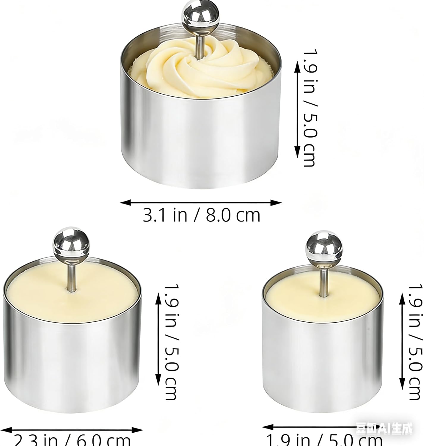 3Pcs Stainless Steel Sushi Mold Set with Presser, Round Food Presentation Rings for Cooking, Onigiri Mold for Tuna Tartare Pastry Cake Forming (2.3 & 2.7 & 3.1'')