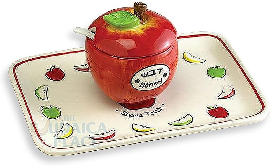 Rite Lite HDA-1 Ceramic Apple Honey Dish Set With Tray And Spoon - Pack Of 2