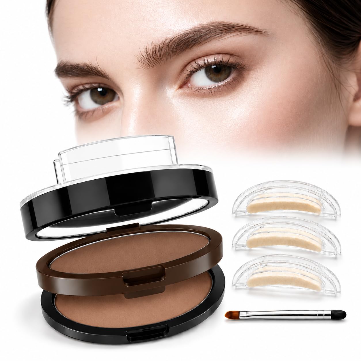 Eyebrow Stamp Kit Makeup Tool, Natural Looking Waterproof Eyebrow Stamp Kit for Women Quick Daily Makeup Dual Color Brow Powder (02)