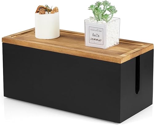 Miniatura 9 de Bivvclaz Caja Grande de Gestión de Cables, Caja Organizadora de Cables de Madera para Escritorio, Piso, Oficina para Ocultar Extensiones de Cables,