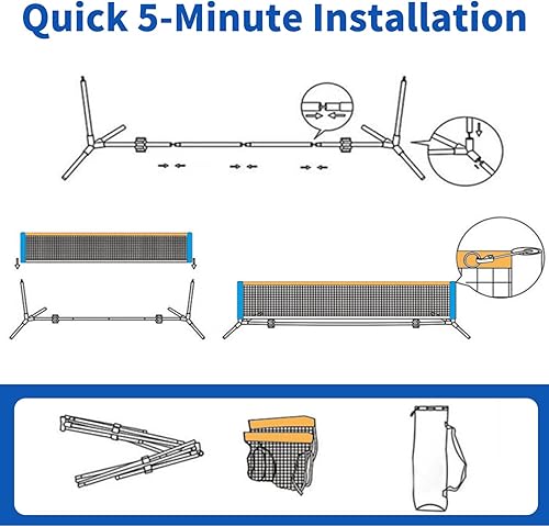 Miniatura 5 de 10 FT Mini Portable Pickleball Net Equipment Set - Tennis Net for Driveway Backyard, 2 Pickleball Paddles, 8 Pickleballs and Potable Carry