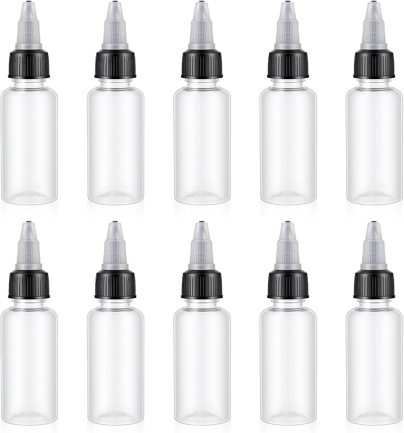 10PCS 1oz Plastic Small Squeeze Bottles with Twist Cap Clear Dispensing Bottles Extruded Liquid Bottle Empty Squirt Bottle for Laboratory, Tattoo Ink, Pigment, Sauce and Crafts
