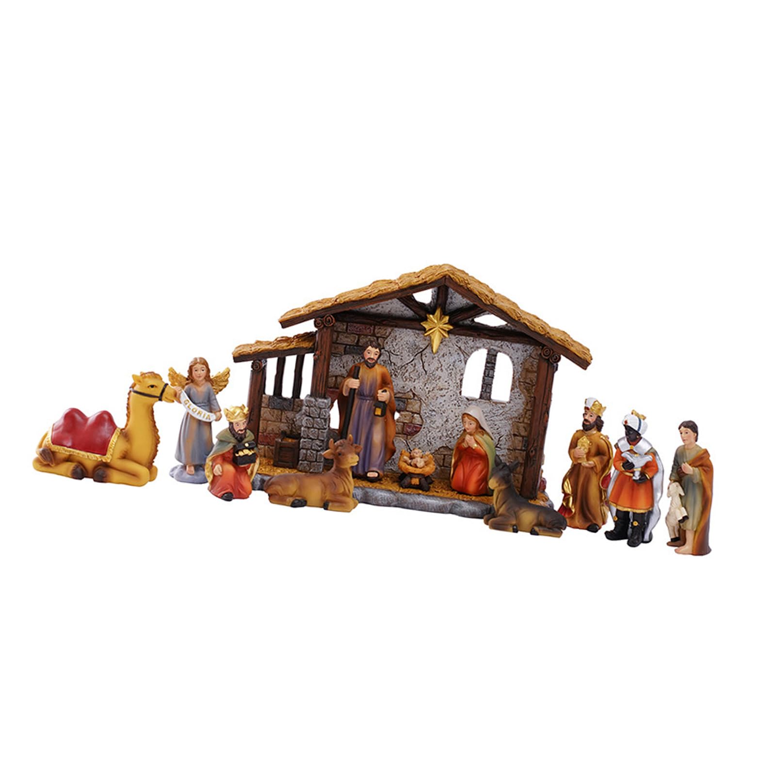 Statua per presepe di Natale, in resina, con stabile statua di famiglia, decorazione da tavolo, sculture natalizie
