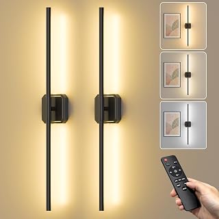 Rechargeable Battery Operated Wall Sconces Set of Two with Remote Control | Dimmable & 3 Color Temperatures Wall Scones, 350° Rotatable Wireless Wall Lamps for Bedroom, Living Room, 28.7in