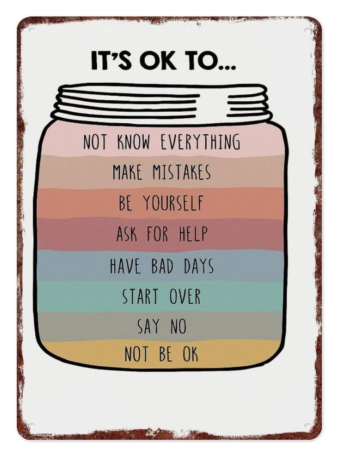 AUOQKQUT Motivational Metal Sign Mental Health Affirmations Retro Wall-Art Encouragement Quote Sign for Home Office Living Room Bedroom Wall Decor 8 X 12 inch