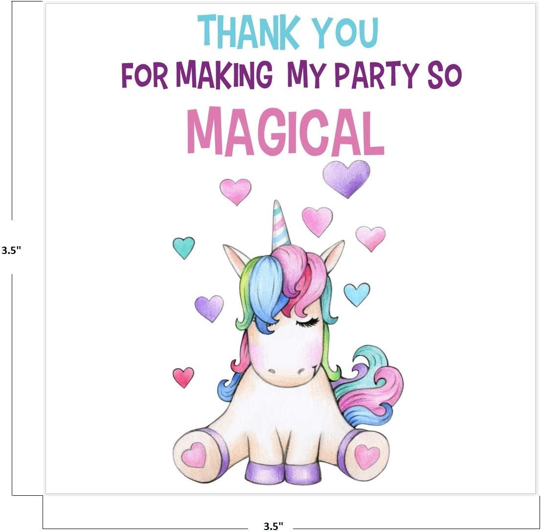 Birthday Party Thank You Sticker Label by GiftoMania Great for Themed Party Favors, Goodie Bags, Boxes, DIY Projects (3.5" x 3.5" - Unicorn Sticker - Pack of 40)