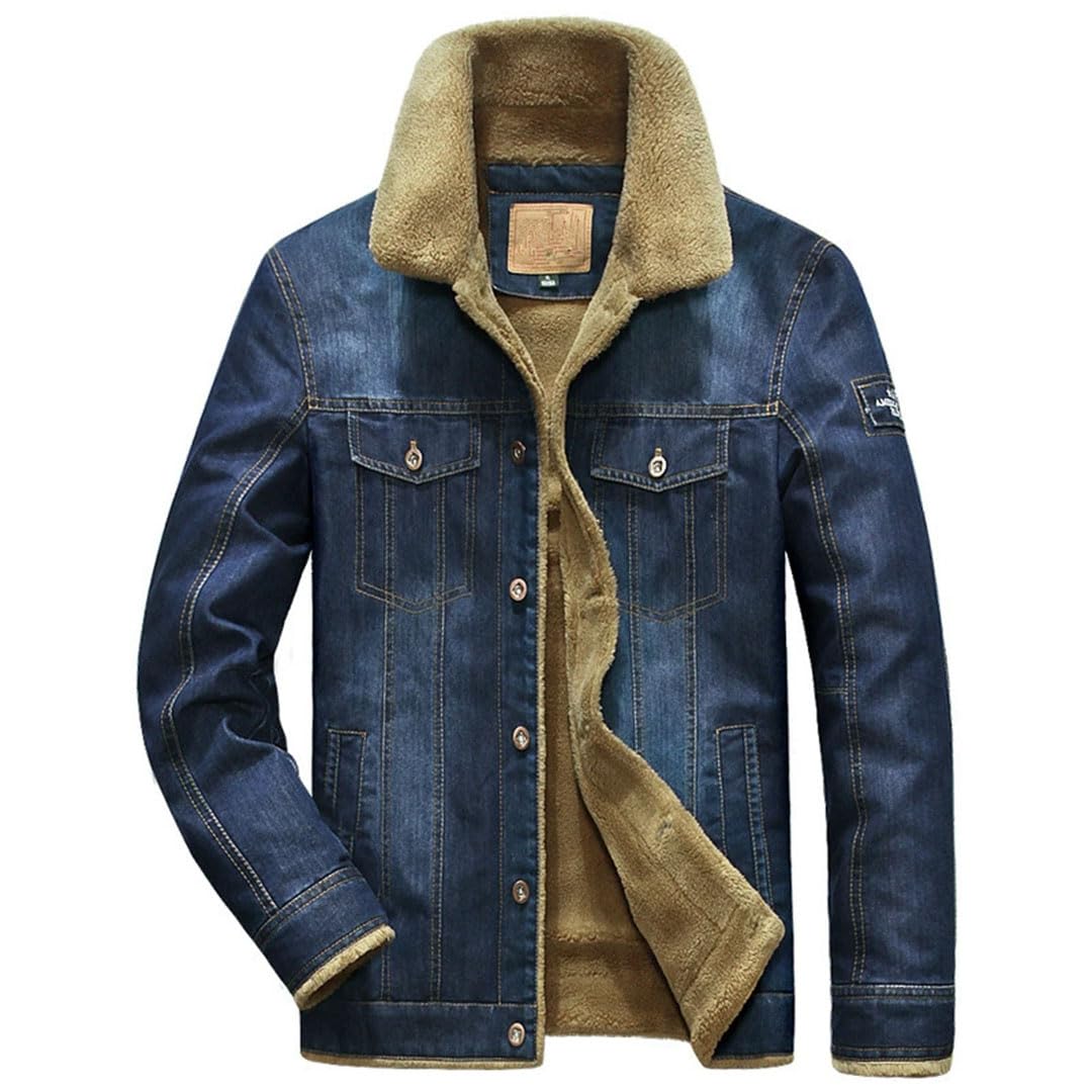 Pegsmio Chaqueta vaquera de forro polar para hombre, chaqueta vaquera gruesa y cálida, con múltiples bolsillos