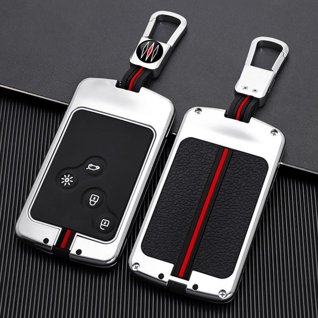 Custodia In Silicone Per Chiave Auto - Compatibile Con Clio, Megane, Duster, Sandero, Captur - 4 Pulsanti, Nero/Rosso - 2