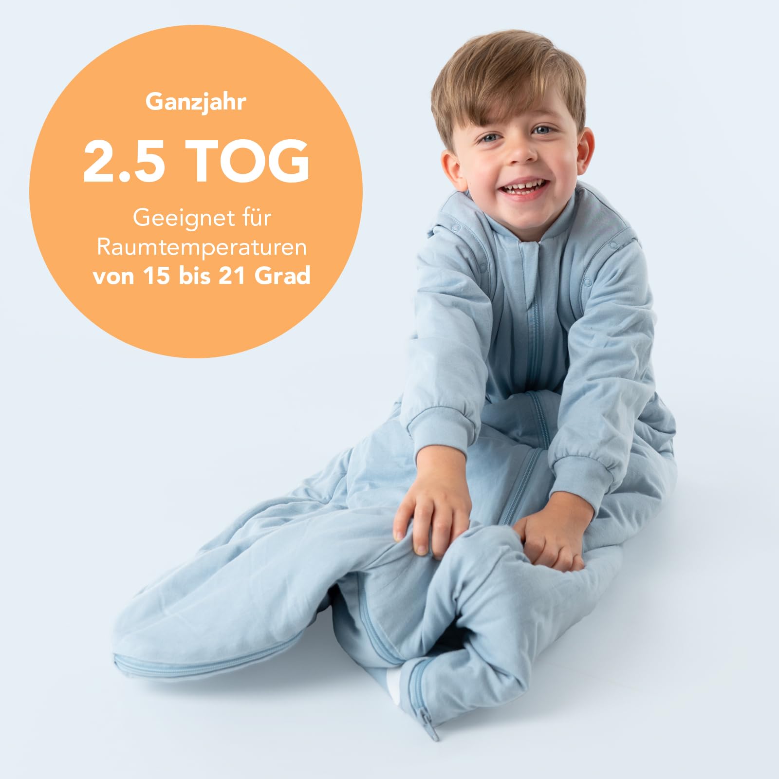 schlummersack Baby Kinder Schlafsack Ganzjahr 150 cm Blue Ice | annehmbare Ärmel, gefüttert, Ganzjahresschlafsack, 2.5 Tog