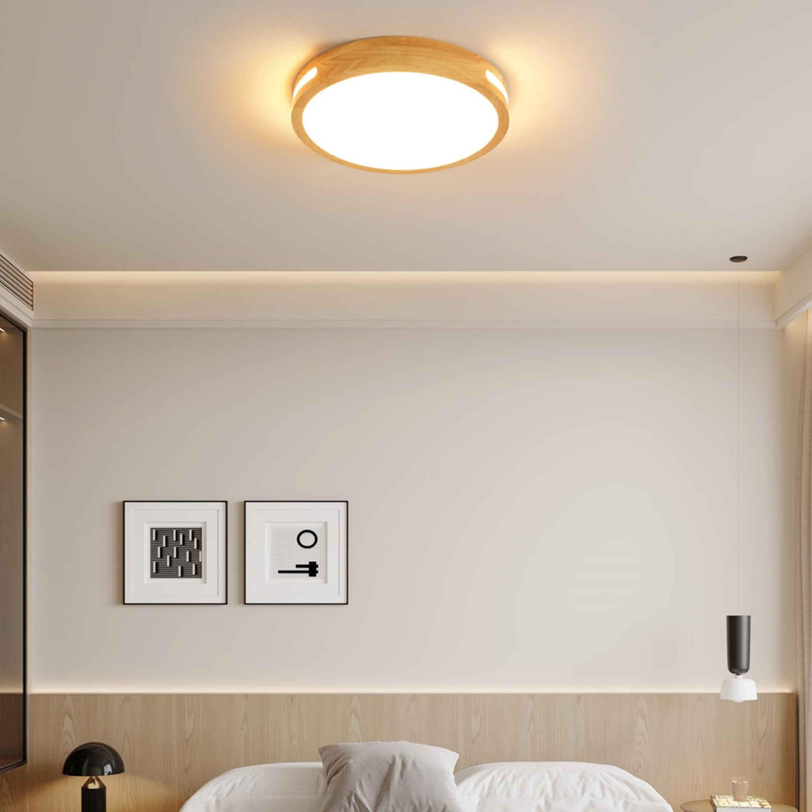 Riserva Lámpara de Techo LED Madera 64W, Regulable, 3000K-6500K, 40cm | Plafon LED Techo Redondo con Mando para Dormitorio, Salón, Cocina, Comedor, Balcón, Pasillo