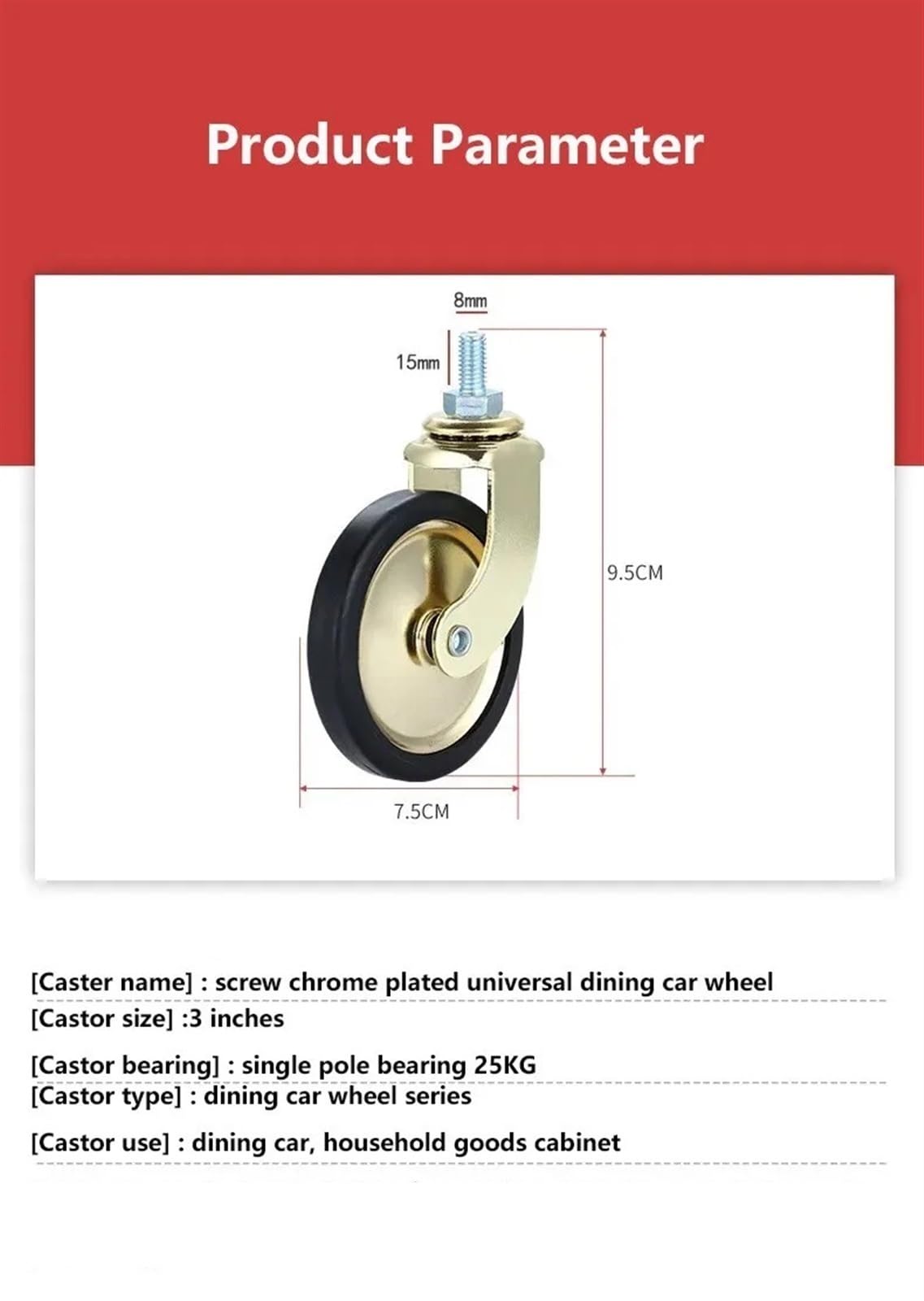 Möbelrollen mit Bremse, 7,6 cm, PP-Rad, leises Rollen, robuste Ersatzrollen für einfache Mobilität und Stabilität, 4 Stück (M8-Bremse)