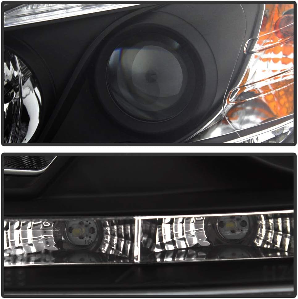 ACANII - For [Halogen Model] 2008-2011 Mercedes Benz W204 C-Class LED DRL Black Projector Headlight Headlamp Left+Right
