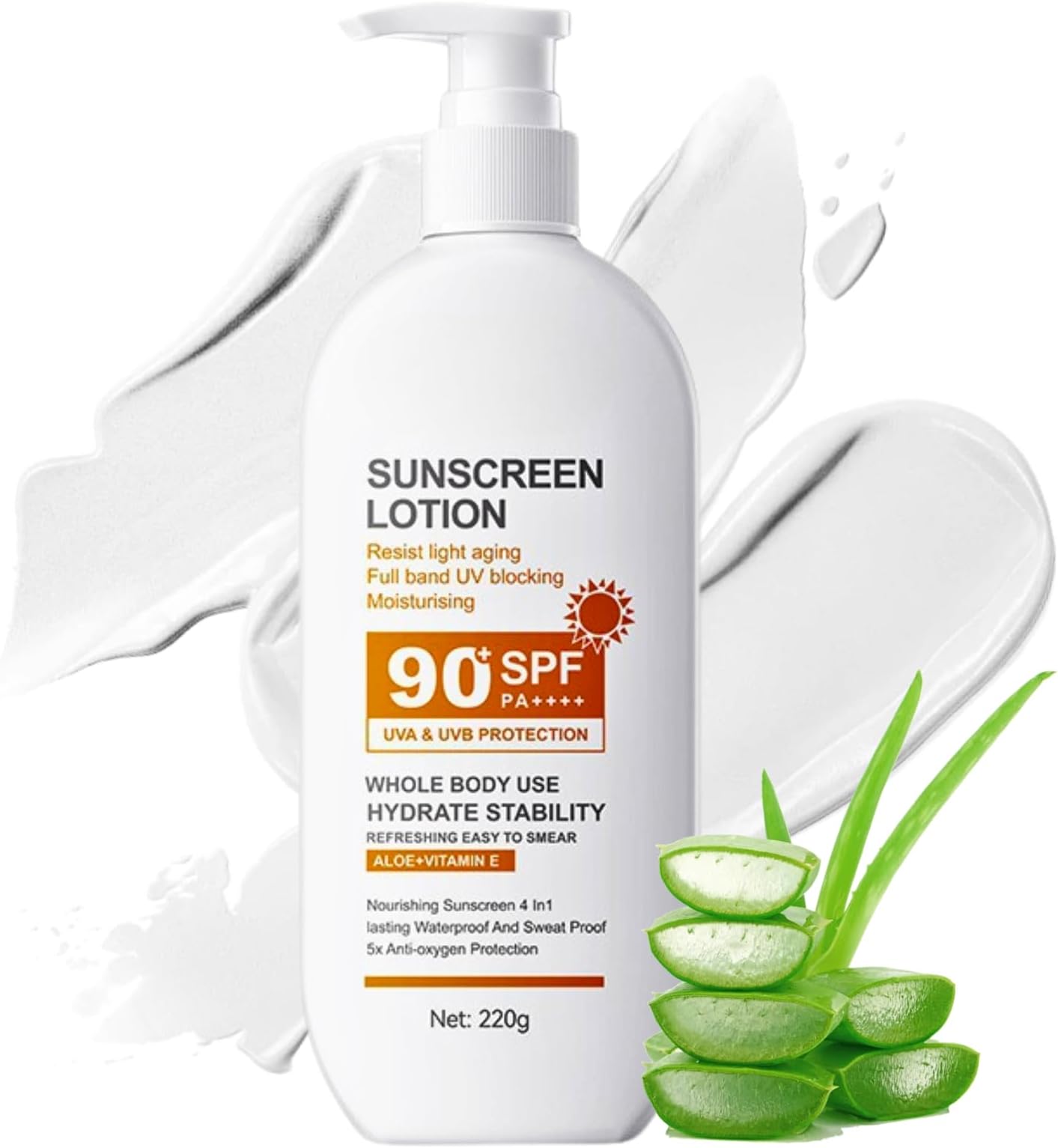 Face Sunscreen SPF 90+, Large-capacity Body Sunscreen, Sun Cream SPF 90 PA+++, Ultra Light UV Protetion, Water & Sweat Resistant, Moisturizing & Non Greasy 220g