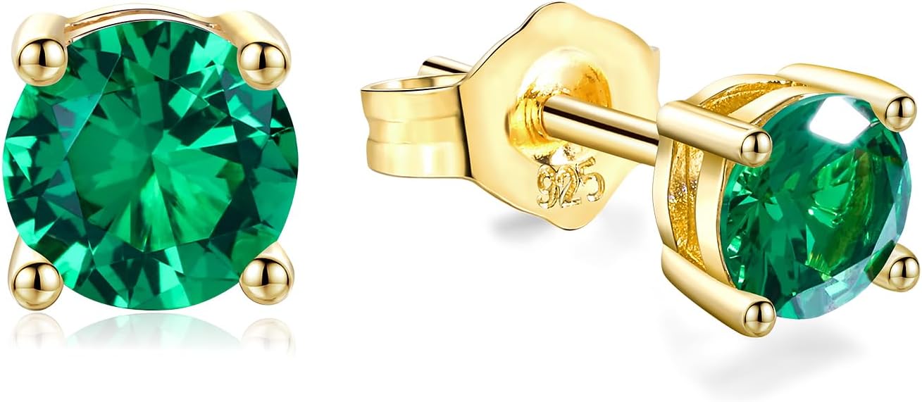 Birthstone Earrings 925 Sterling Silver Hypoallergenic Dainty Small 5mm 6.5mm Round Cut Cubic Zirconia Moissanite Gemstone Fine Earrings. 1 Pair, Send Gift Box