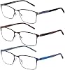 3 Pack Reading Glasses for Men, Blue Light Blocking Computer Readers, Metal Frame Spring Hinge Eyeglasses with Pouches, Anti Eyestrain/Glare/UV(150 Magnification Strength)