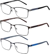 3 Pack Reading Glasses Men, Blue Light Blocking Reading Glasses 2.25, Anti Eyestrain/Glare/UV, Metal Frame Spring Hinge Computer Readers with Pouches (2.25+)