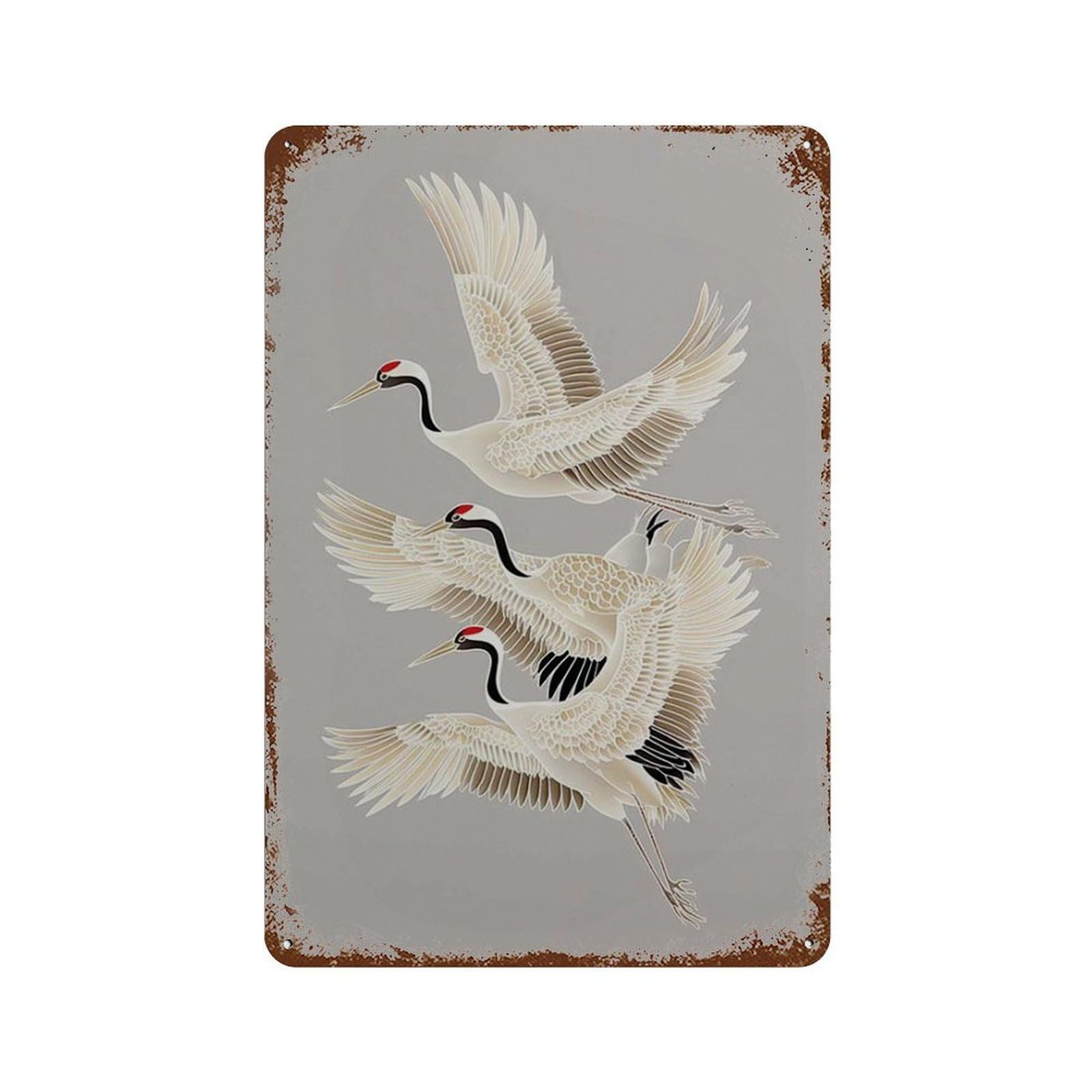xiaoxiaoshen Japanese Crane Minimalist Bird Asian Nature Elegant Wildlife Work Oriental Home Wall Decor Art Metal Tin Poster Modern Home Decor Art Home Bar Shop Decorations Vintage Sign 30x20cm