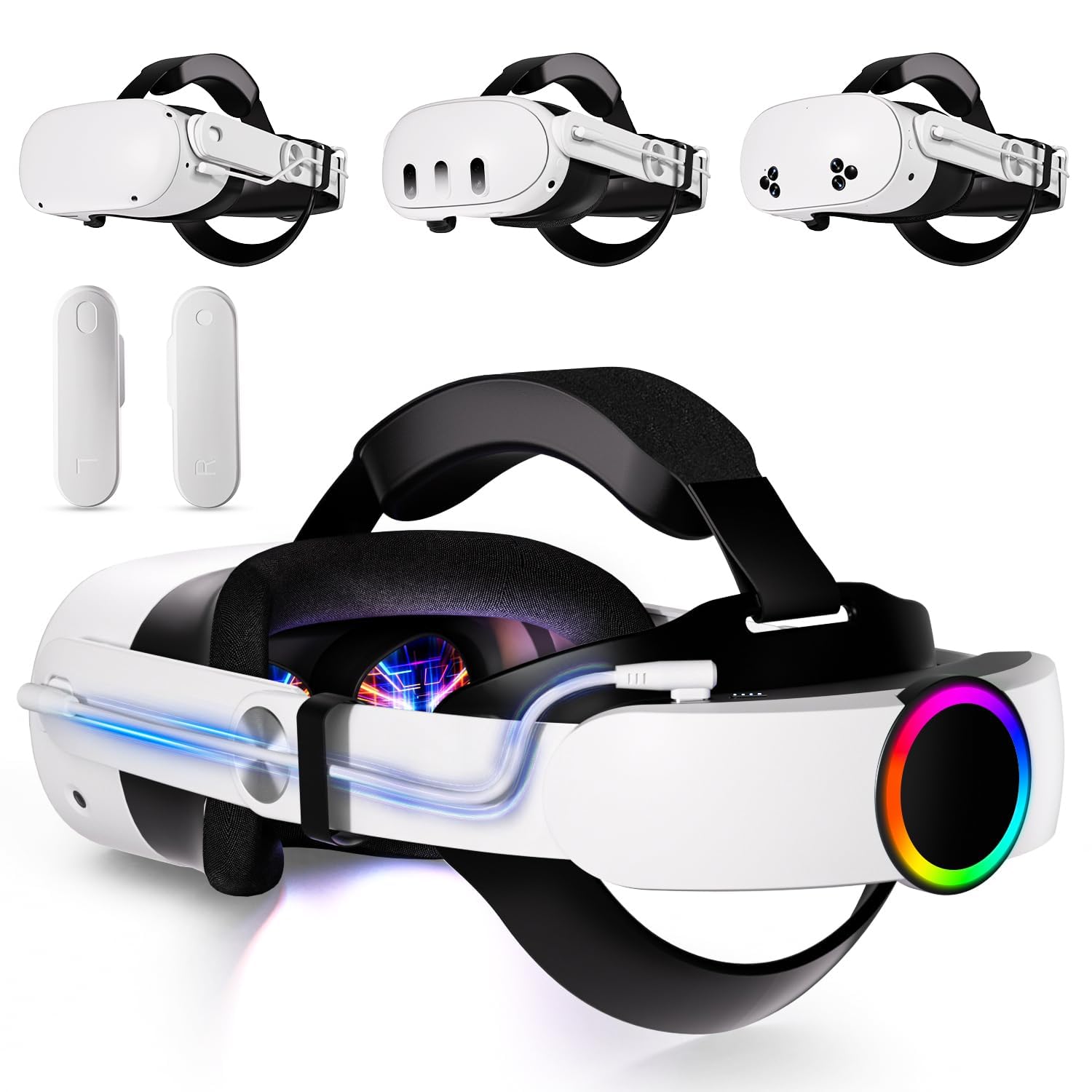 Head Strap with 10000mAh Battery for Oculus Quest 3/3S, Cool RGB Light Fast Charging Adjustable Battery Pack for Meta Elite Strap Replacement Extend 8H Playtime, Enhanced Comfort Reduce Pressure-image-25