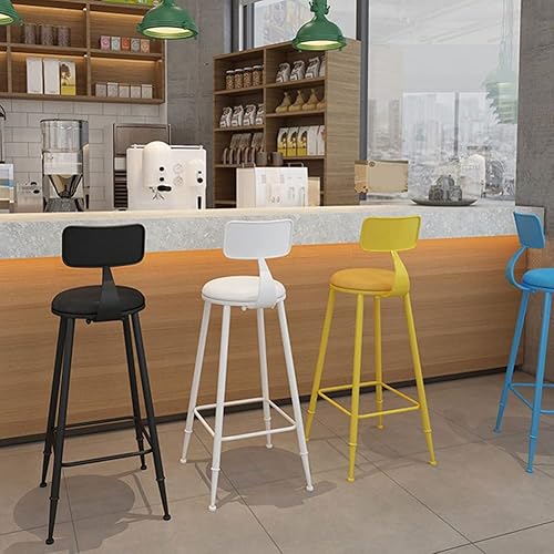 Miniatura 2 de KWOKING Taburete de metal contemporáneo de piel sintética en acabado mate, silla de bar de hierro forjado, respaldo para el hogar, silla alta, silla