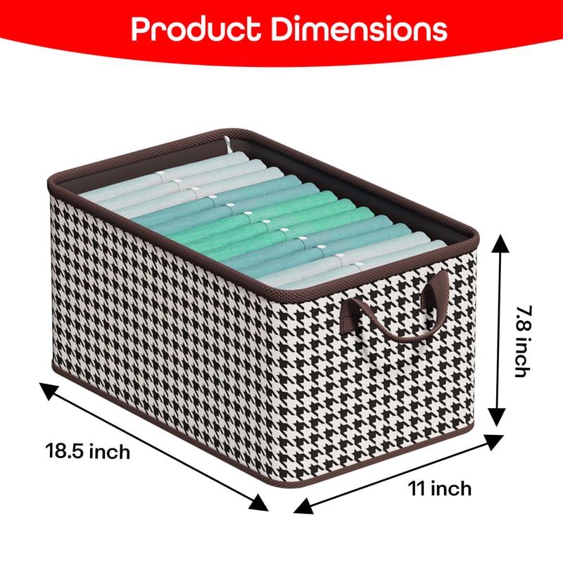 Image of PRIME PICK Foldable Clothes Storage Organizer Box with Handles, Non Woven Wardrobe Storage Bag for Clothes, Blankets and Toys, Black White (Black White Pack of 1)