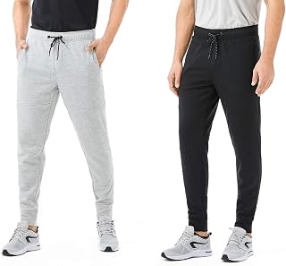 TEXFIT 2-Pack Everyday Performance Fleece Joggers for Men with Two Zipper Pockets (2pcs Set)