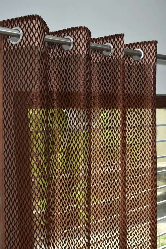 Image of Exporthub Set of 2 Piece Fancy Sparkling Zig Zag Design Brown Color Heavy Quality Sheer Strip Semi-Transparent Net Curtains - Long Door - 9 feet Long Living Room and Bedroom (EHSPR268 94)