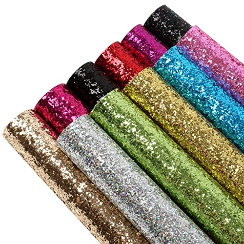 David Accessories Glitter Sequins Fabric Faux Leather Sheets Synthetic Leather Fabric 11 Pcs 7.7"X12.9" (20 Cm X 33 Cm) Assorted Colors Thick Canvas Back Craft For Diy Earrings Making (11 Color) #TOP4