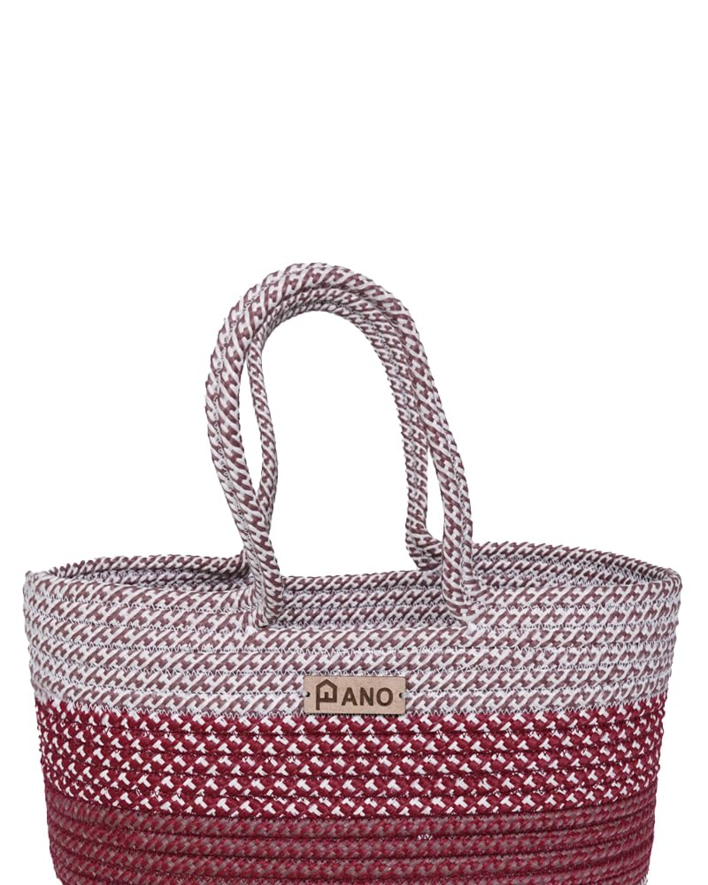 PANO Polypropylene Multipurpose Storage Tote Bag Burgundy | Large Hand Basket for Women | Shopping Bag, Beach Bag, Party Organizer | Tote for Daily Essentials | Elegant FLORIS Collection 4