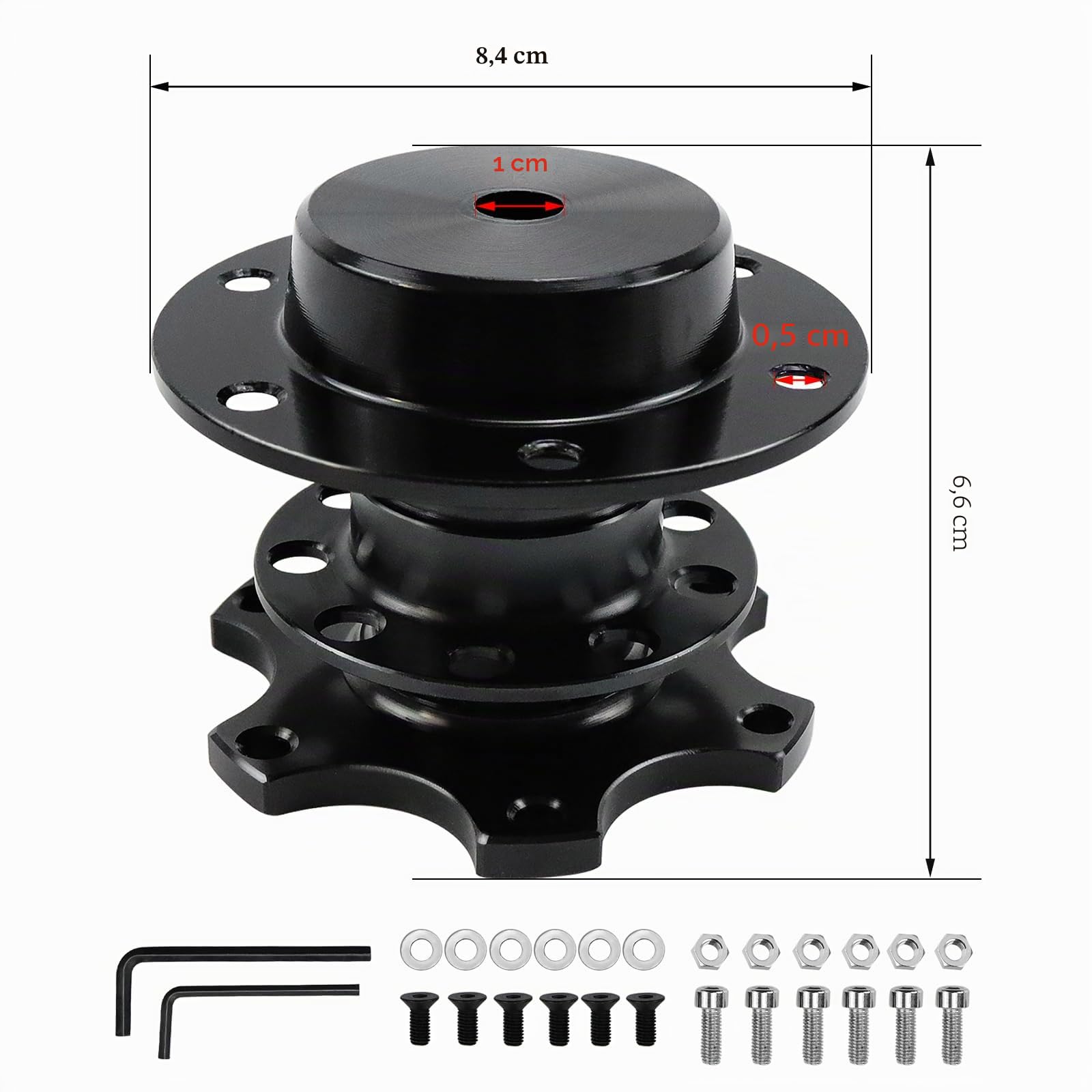Kit Adaptateur Moyeu de Volant Universel à Libération Rapide 6 Trous pour Course/Rally/Sport Automobile (Noir)