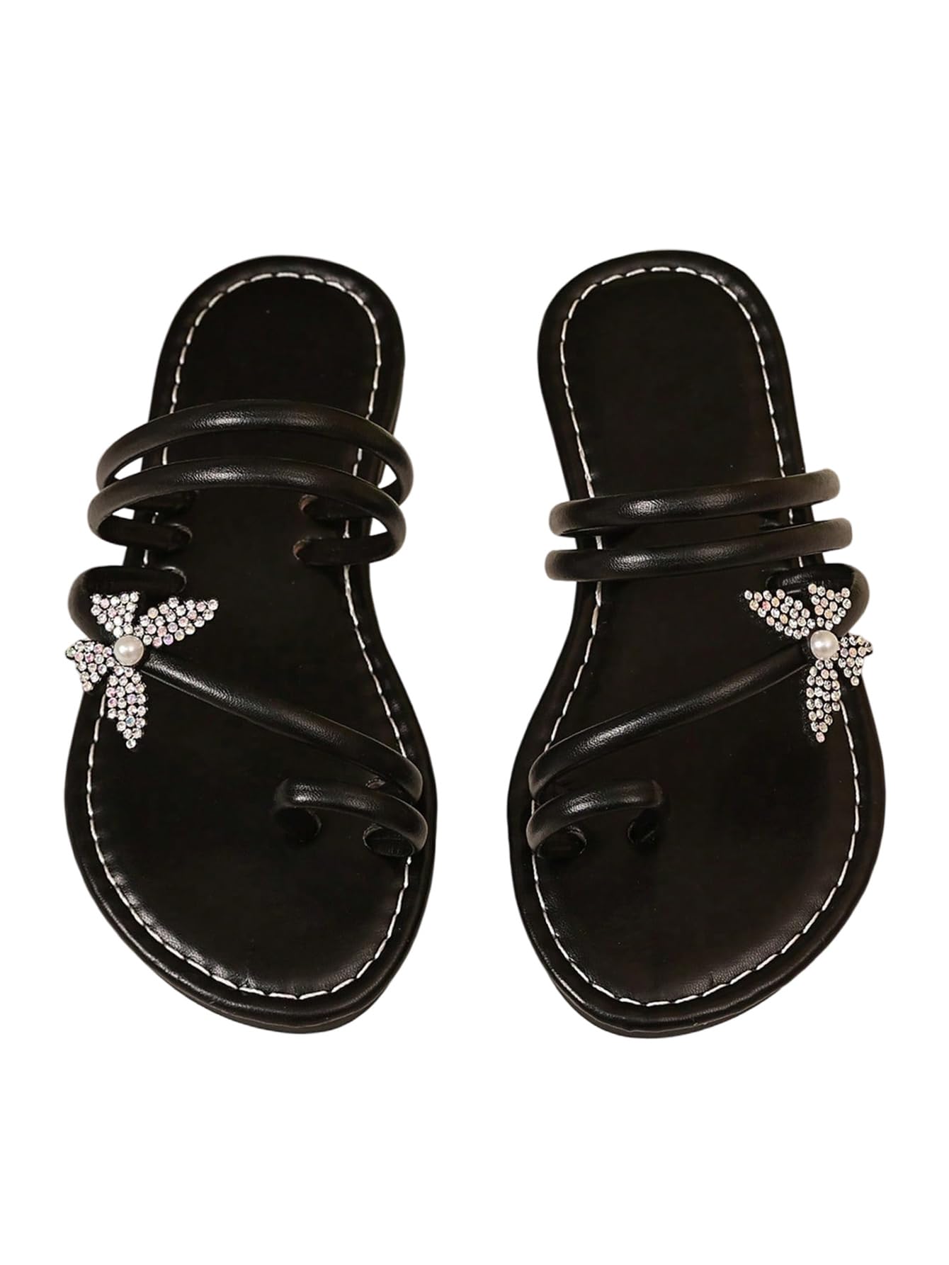 GORGLITTER Girl's Strappy Leather Flats Sandal Cute Braided Dressy Toe Ring Slip on Slide Sandals