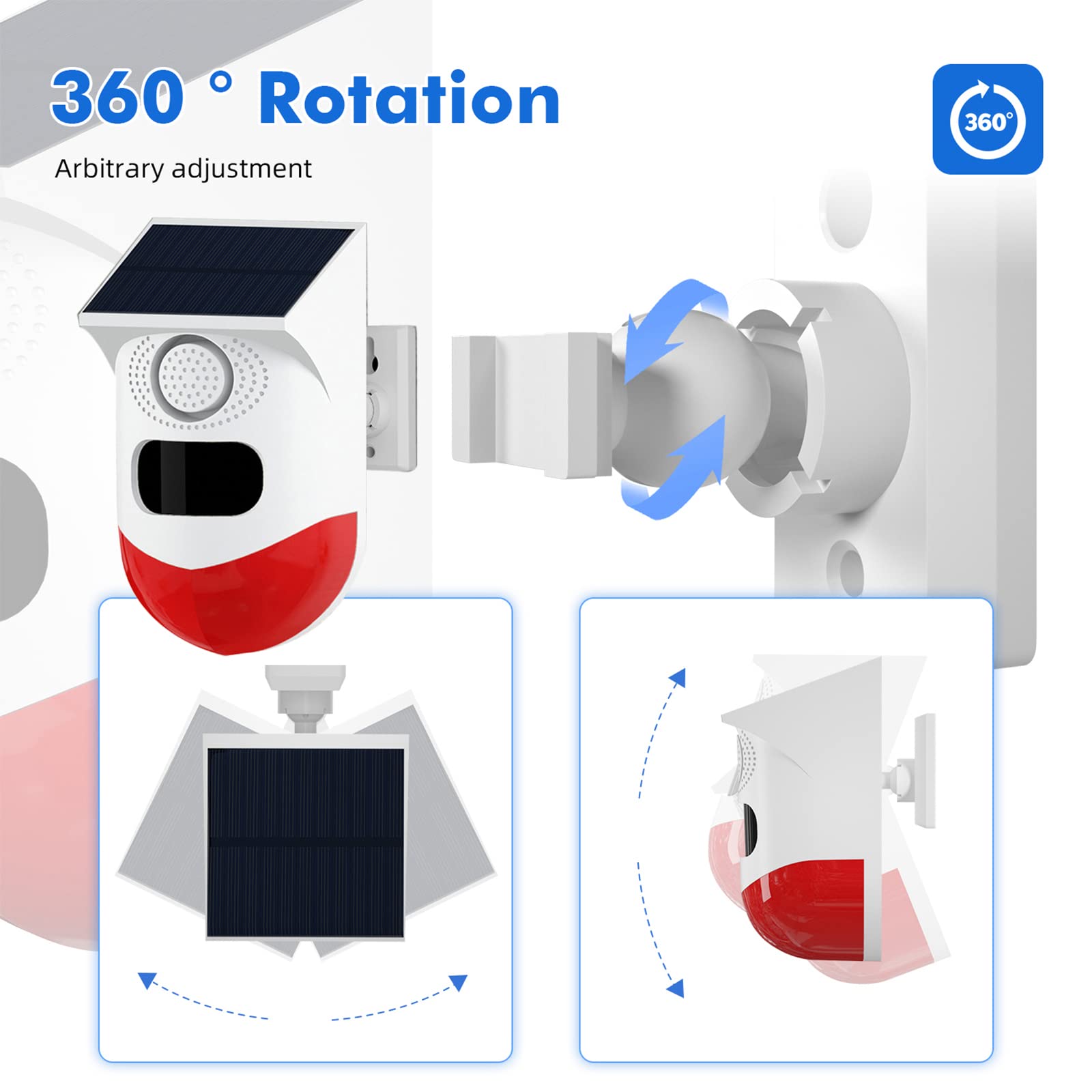 maxant - Alarma de luz estroboscópica de sonido solar con detector de movimiento y control remoto, detector de alarma estroboscópica audible de seguridad para el hogar, 120 dB, luz de sirena de