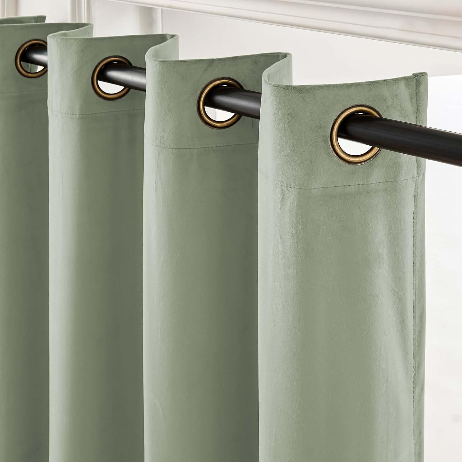 Lazzzy Green Velvet Curtains Blackout Thermal Insulated Curtains 96 Inch Long Window Drapes for Bedroom Living Room Super Soft Luxury Grommet Window Treatment 2 Panels, Grayish Green 52"W x 96"L (Pack of 2) *Grommet | Grey Sage