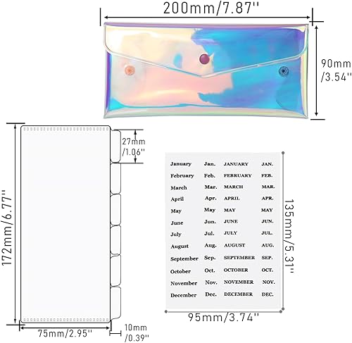 Vista 9 de Mogoostry Sobres para efectivo, cartera de PVC transparente con 6 divisores de bolsillo y calcomanías de pestañas para planificador de facturas