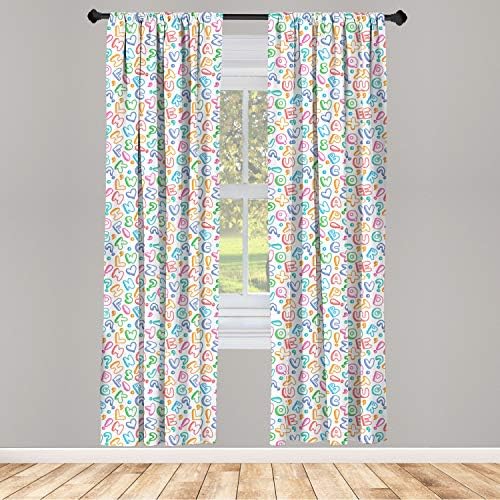 Ambesonne Alphabet Curtains, Letters in Fun Colors Scribble Style ABC Hearts Comics Art, Window Treatments 2 Panel Set for Living Room Bedroom, Pair of - 28" x 84", Pink Blue