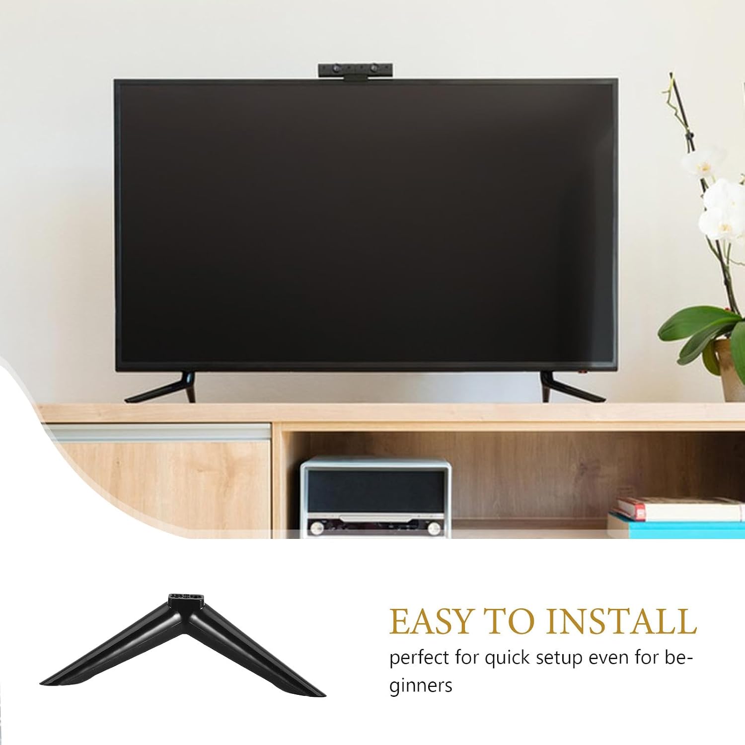 1 Pair Tv Base Legs - 32-75 Inch Smart Tv Tabletop Mount Stand - Replacement Feet Flat Screen Support Frame - Non-Drill & Reusable