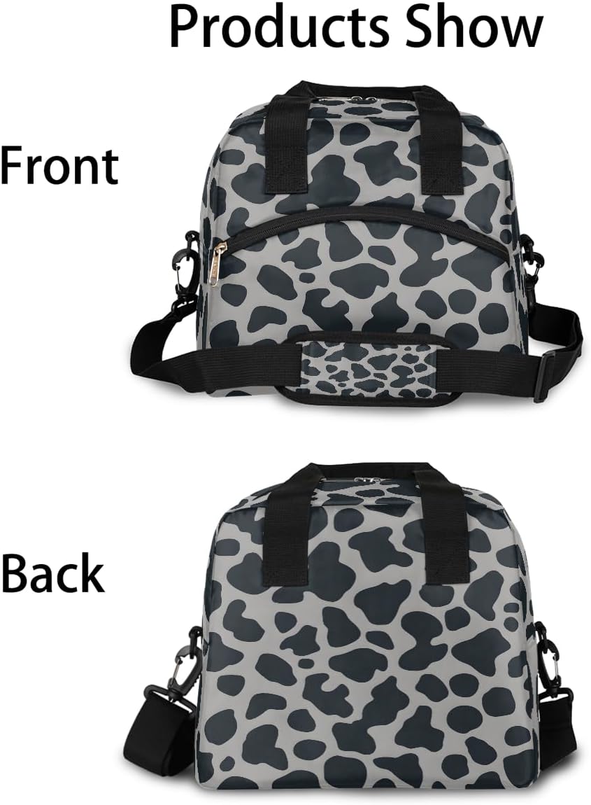 cfpolar Leopard Print Black Gray Lunch Bag for Women Man, Reusable Insulated Lunch Box Leakproof Meal Prep Organizer Tote Thermal Cooler Bag with Shoulder Strap for Kids Adult School Work Picnic