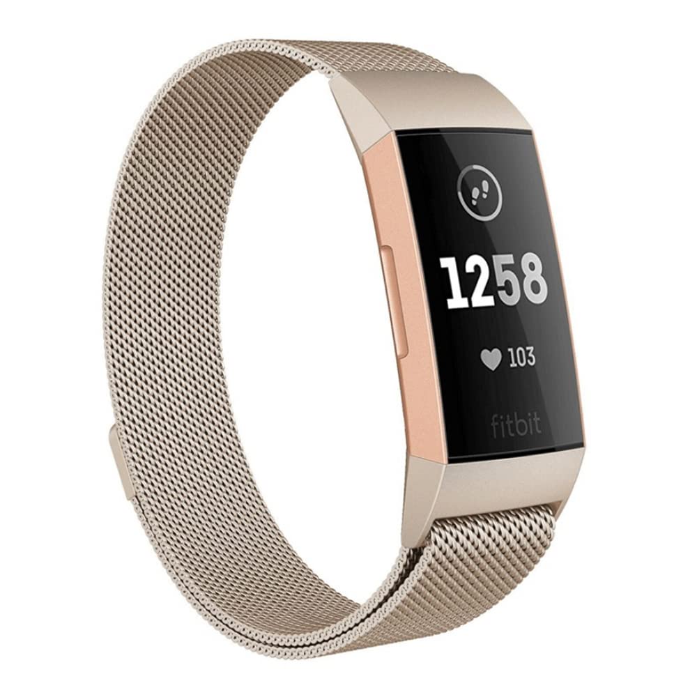 MoydoloCompatible with Fitbit Charge 3 Strap/Fitbit Charge 4 Strap, Men Women Stainless Steel Metal Adjustable Magnetic Lock Loop Mesh Replacement Band for Charge3/Charge 4/Charge 3 SE