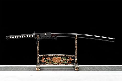 Miniatura 9 de Arcilla de acero T10 templada con Hamon hecha a mano Katana Espada hoz Tsuba Real Espada Samurai japonesa Espada espiga completa