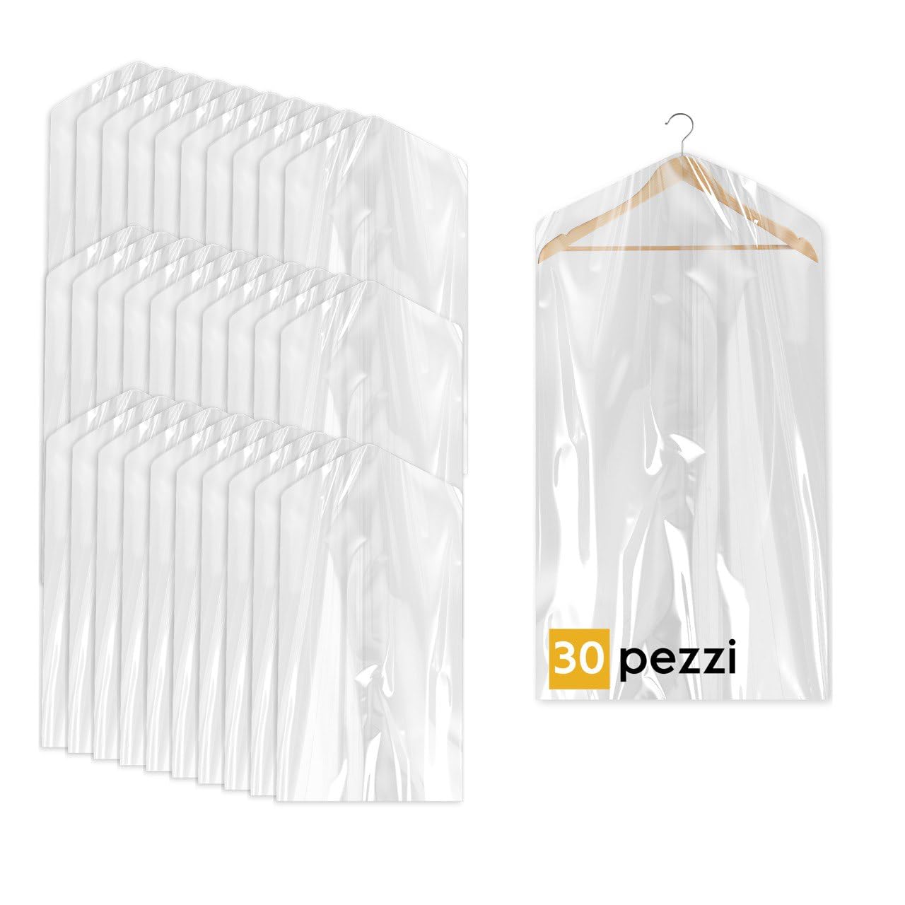 30 Custodie per Abiti 60x100cm Trasparenti - Sacchetti Vestiti Armadio Antipolvere per Tintorie, Giacche e Camicie (30pz 60x100)